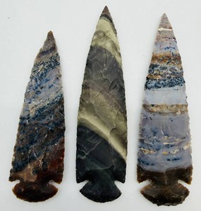 Banded Knapped Stone Arrowheads (Lot of 3)