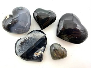 Polished Natural Stone Heart Specimens - Varied Inclusions (Lot of 5)
