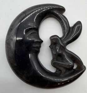 Obsidian Fairy and Moon Carved Sculpture