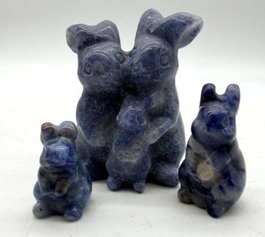 Carved Stone Bunny Figurines - Blue Gray Group (Lot of 3)