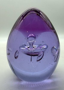Purple Art Glass Paperweight With Suspended Bubbles
