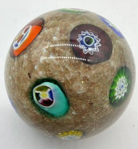 Millefiori Glass Paperweight With Aventurine