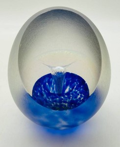Blue and Clear Art Glass Paperweight