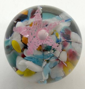 Art Glass Paperweight With Multicolor Floral Design