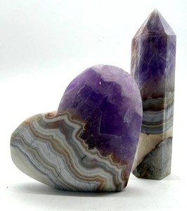 Amethyst Lace Agate Heart & Tower (Lot of 2)