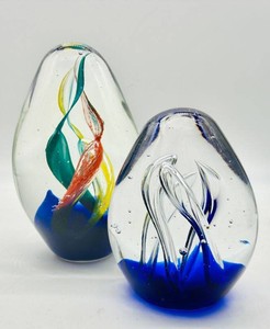 Art Glass Paperweights With Colorful Swirl Designs (Lot of 2)