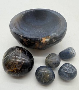 Polished Stone Bowl & Gemstone Specimens Mixed Lot - 6 Pieces