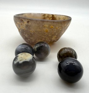 Stone Bowl & 5 Stone Spheres Mixed Lot