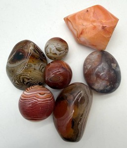 Polished Banded Stone Specimens & Carnelian Stone (Lot of 7)