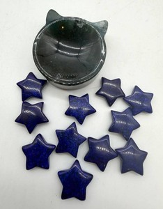 Lapis Lazuli Stars & Carved Stone Cat Dish Mixed Lot