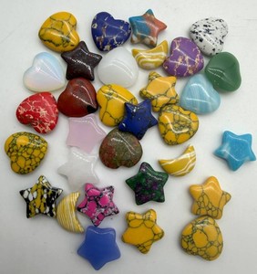 Polished Stone Hearts, Stars & Decorative Shapes (Lot of 30)