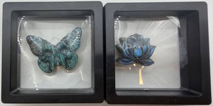 Carved Stone Labrodite Butterfly & Lotus Displays (Lot of 2)