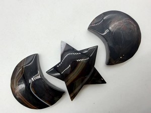 Polished Black Agate Crescent & Star Pieces (Lot of 3)