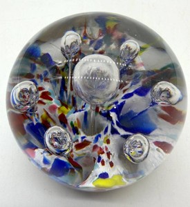 Art Glass Paperweight With Multicolored Abstract Inclusions