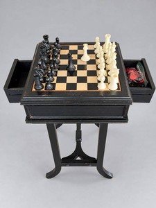 Black Chess Table With Storage Drawers and Chess Set 18x18x30
