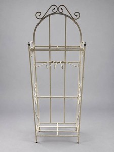 Ornate Metal Rack With Hooks and Shelf 21x13x23.5