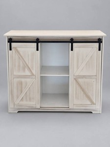 White Storage Cabinet With Sliding Barn Doors 60x19x9