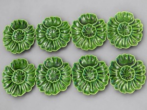 Cemar 758 Green Flower-Shaped Ceramic Plates (Lot of 8)