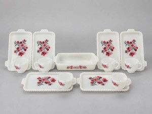 Vintage Anchor Hocking Fire-King Primrose Floral Snack Set for 6 & Casserole