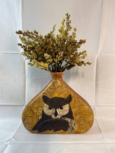 Doc Holliday Decorative Owl DecanterVase With Dried Floral Arrangement - 12 in
