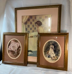 Framed Art Prints - Lace Border Fan & Wedding Dress by Shirley Black & Bathing Child (3pc)