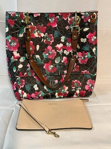 Calvin Klein Collection Reversible Floral Tote Bag with Matching Clip on Pouch