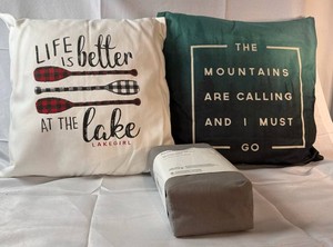 Decorative Throw Pillows & Bedskirt Mixed Lot Lake Girl and The Mountains are Calling