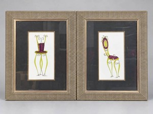 Mandy and Alice Framed Whimsical Chair Illustration Art Prints by Jennifer Goldberger (Lot of 2) 21x28
