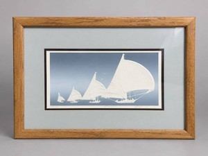 Framed Spinnaker Sailboat Print Signed 102200 Dated 12100 19.5x14