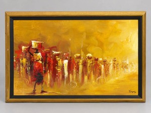 Market Day Abstract African Painting Artist Yaw Boateng - Framed 27x22