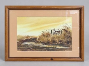 Vintage Joseph Boeler Yesterday Landscape Artwork With Wagon Wheels 25.5x20 1969 Original