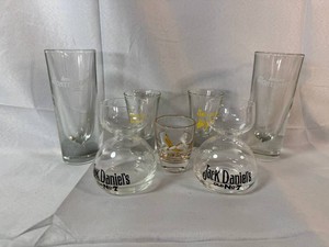 Jack Daniels Double Bubble Chasers, Cabin Still, Galliano Hot Shot & Amaro Montenegro Jiggers Shot Glasses  7-Piece Mixed Glass Lot