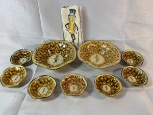 Vintage Planters Mr. Peanut Metal Dish Set & Ephemra