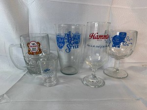 Vintage Beer Glasses - Stones Glass Tankard, Old Style Whopper Glass, Hamms Stemmed Pilsner & Pabst Goblet (Lot of 6)
