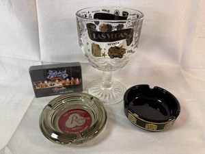 Las Vegas Casino Memorabilia Goblet, Riviera Ashtray an Playing Cards, Golden Nugget Ashtray Mixed Lot of 4