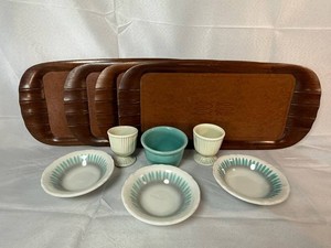 Two Hankscraft Art Deco Double Sided Egg Cups, 3 Shenango Restaurant Bowls, 4 pc Toastmaster Lap Trays & Ceramic Serveware Mixed Lot
