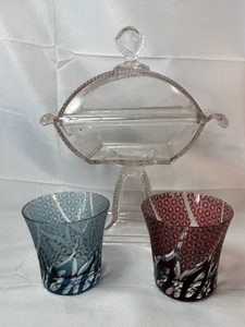 EAPG Tall Covered Compote & 2 Hand Cut Crystal Old Fashioned Whiskey Glasses Mixed Lot