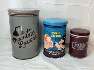 Fitz and Floyd Hersheys Chocolate Lovers Ceramic Canisters (Lot of 3)