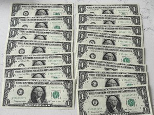 1963 B Green Seal Uncirculated $1 Dollar Federal Reserve Notes Consecutive