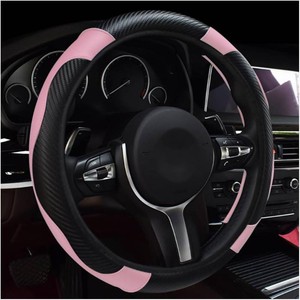 povtii Car Steering Wheel Cover, 15 Inch Leather Breathable Auto Steering Wheel Protector, Comfortable Non-Slip Vehicle Steering Wheel Covers, Universal Interior Car Accessories (BlackPink)
