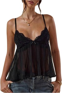 $30 SOLY HUX Womens Summer Lace Deep V Neck Sheer Peplum Cami Tops Size Small
