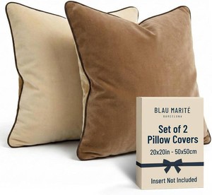 $24 Decorative Polyester Throw Pillow Covers with Trim. Soft Velvet Decorative Pillow Cases. Velvet Cushion Covers. Contrast Pipping.(Beige and Camel, 20x20) (see photos for true colors, stock photos used for illustration purposes)