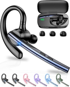 $26 New Bee Bluetooth Headset V5.1 72H Talk Time Dual Mic with Mute Button for Business, Wireless Hand-Free Bluetooth Earpiece with 500mAh Charging Case for Cell Phone Calls Trucker Driver Laptop