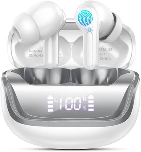 Nerunsa Wireless Earbuds, Bluetooth 5.4 Headphones HiFi Stereo, 50H Playtime in-Ear Headphones with ENC Noise Cancelling Mics, IP7 Waterproof Wireless Headphones, Earbuds with LED Display