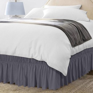 Wrap Around Full Bed Skirt, Easy Fit Elastic Belt, 16 Inch Drop, Grey