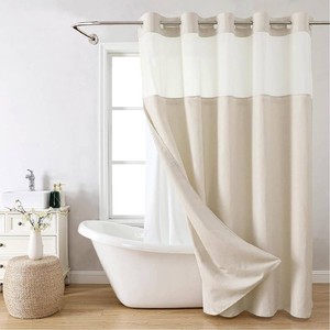 $33 Eachope No Hooks Polyester Textured Shower Curtain with Snap-in Fabric Liner Set, Hotel Luxury Decor Shower Curtains for Bathroom with See Through Top Window, Waterproof & Washable, 71Wx74H, Cream