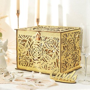 $22 Glittery Gold Wedding Card Boxes for Reception, Gift Card Box for Wedding