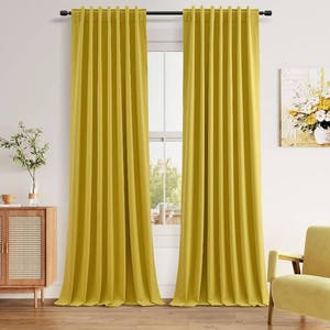 $72 Guken Extra Long 100% Blackout Linen Curtains 120 Inches Celery Yellow