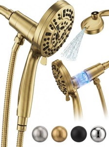 $50 High Pressure Handheld Shower Head Brushed Gold- Anti-clog Nozzles, Built-in Power Wash to Clean Tub, Wall & Overhead Brackets,Magnetitc Rainfall Showerhead with handheld