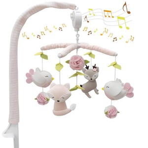 $55 Living Textiles Baby Musical Mobile - Ava Birds  Crib Toy, Knitted Woodland Characters, Nursery Decor, Calming Soother with 12 Lullabies Essential and Perfect Toy for Boys Girls